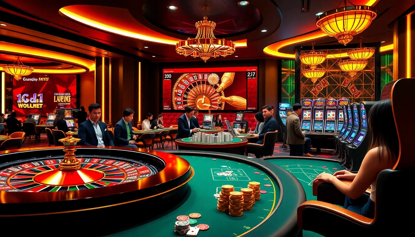 C168 okvip interactive gambling experience featuring poker tables and vibrant casino elements.