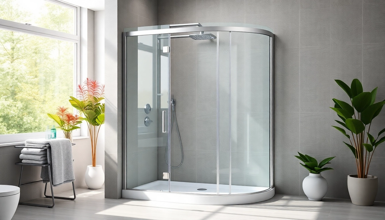 Duschkabine 90x90 komplett mit modernem Design in einem stilvollen Badezimmer abgebildet.