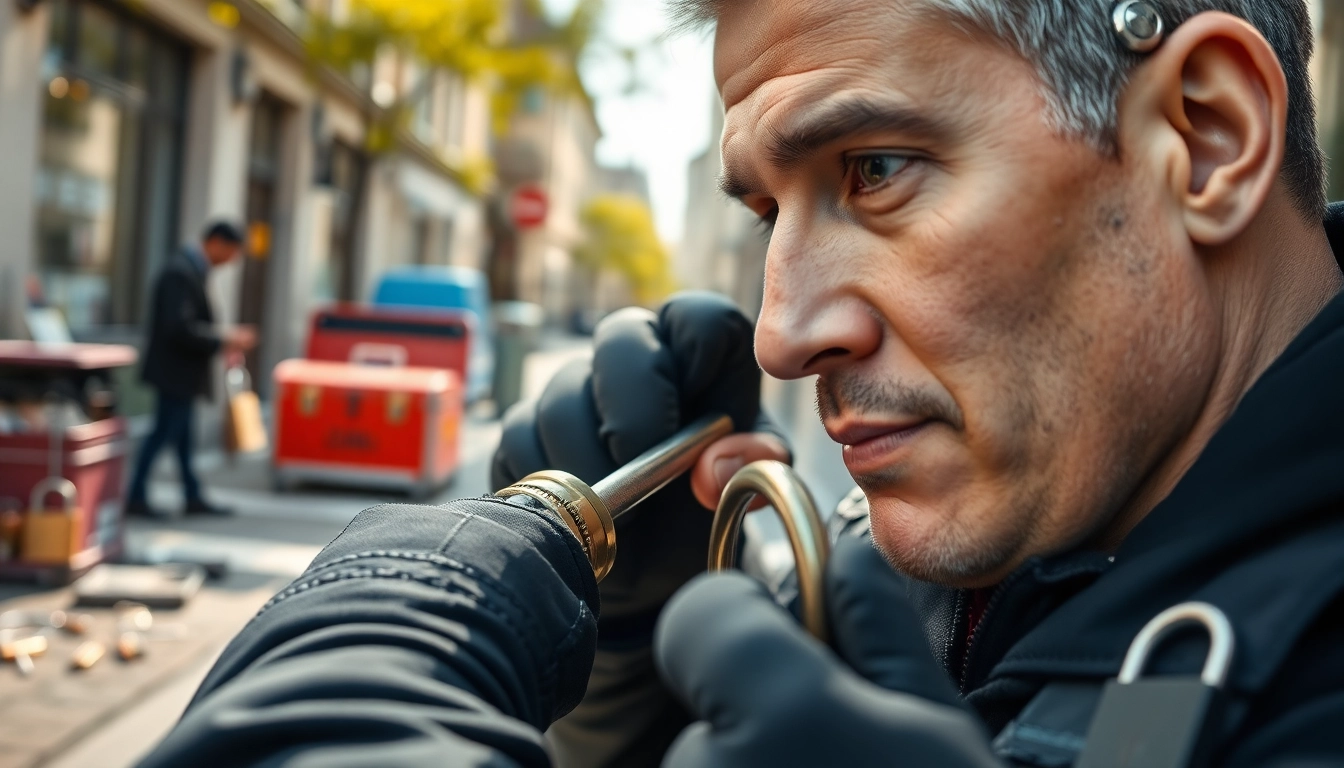 Schlüsselnotdienst Berlin, ein Schlosstechniker arbeitet professionell an einem Schloss in Berlin.