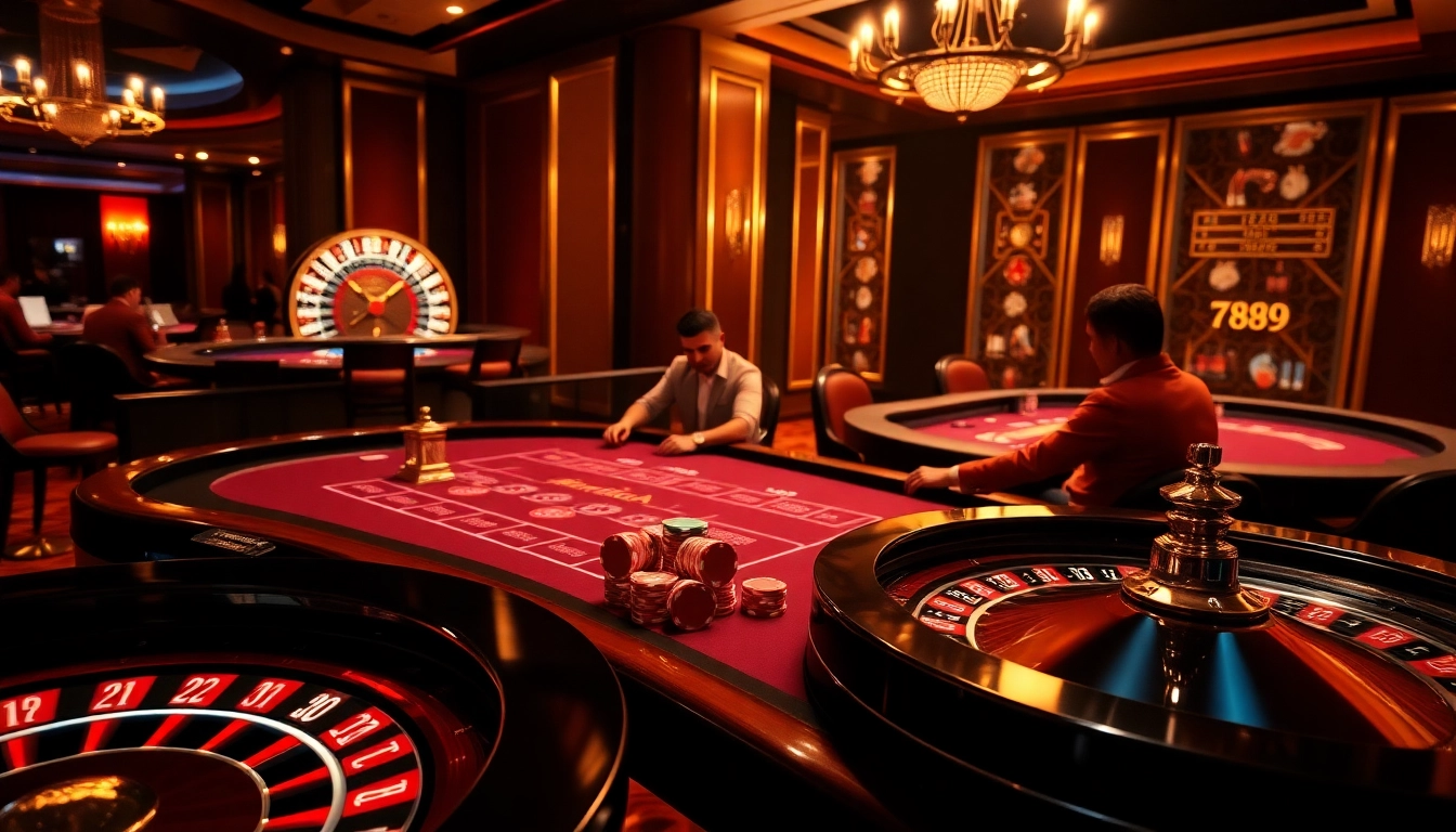 Players competing at a blackjack table in the luxurious 789P casino, showcasing excitement and strategy.